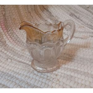 Vintage EAPG US Glass 'Texas' Pattern Gold Trim Creamer